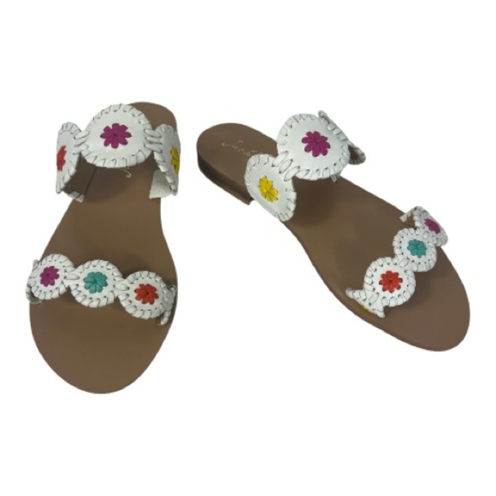 Jack Rogers Sz 8 M Lauren Sandals White w/ Multicolor Accents EUC - Picture 2 of 9